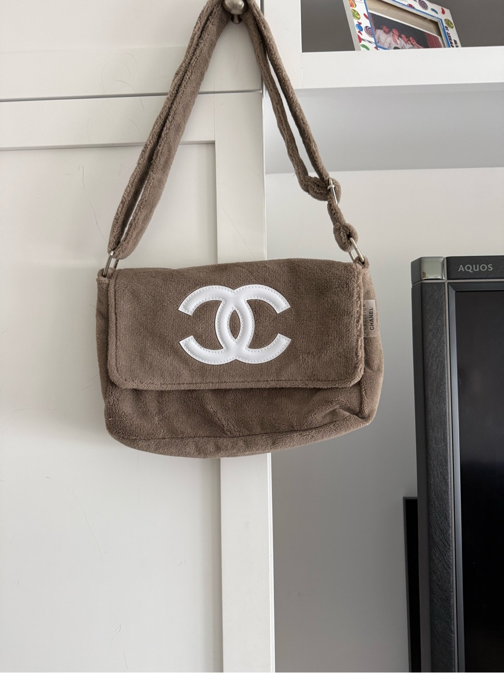 CHANEL Brown Shoulder Bag with White Logo GWP